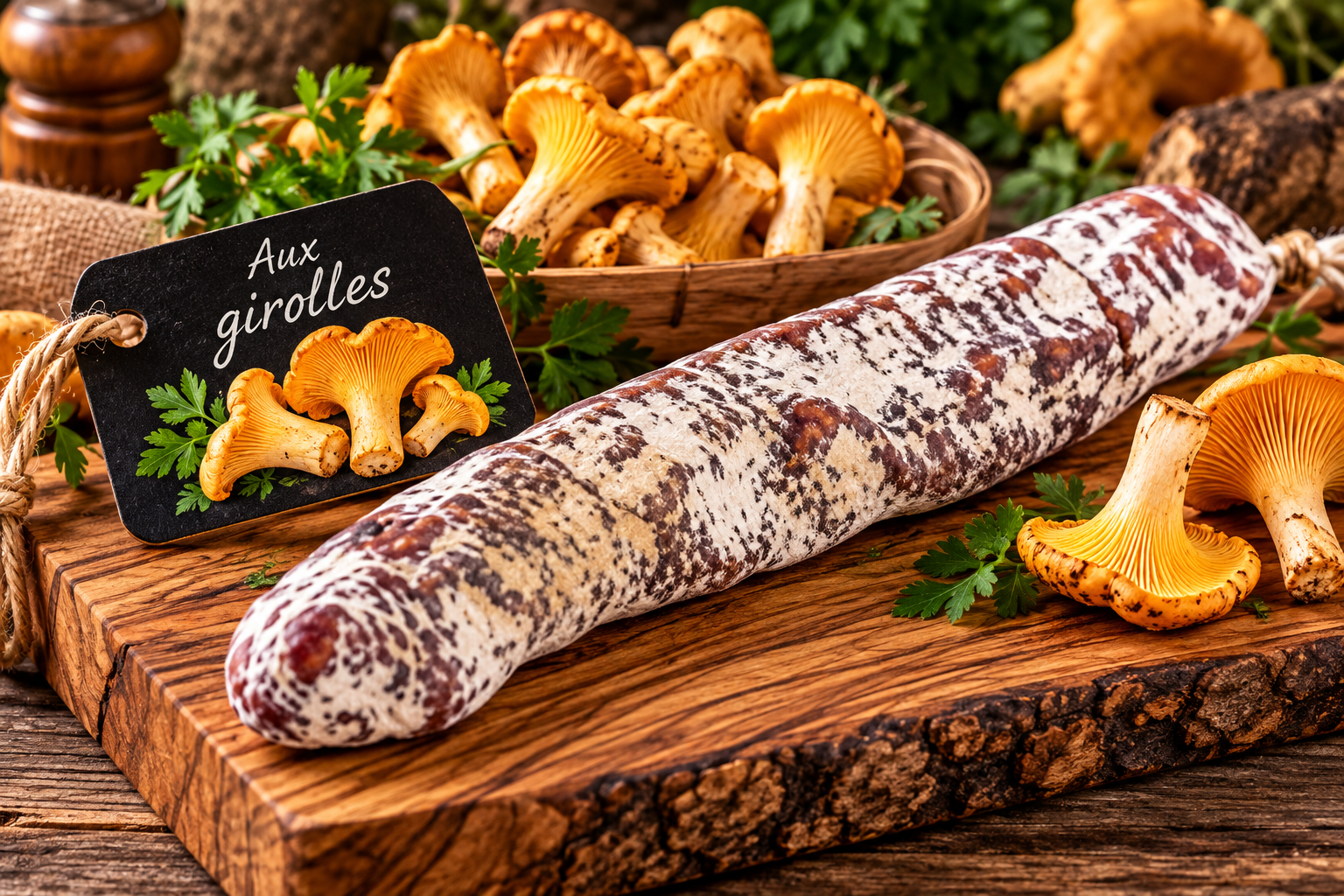 Saucisson sec aux girolles, environ 180g - Sans colorant, embossage naturel