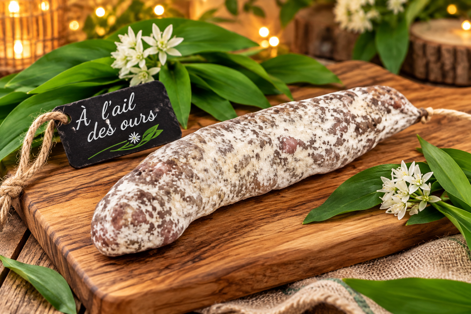 Saucisson à l'ail des Ours, environ 180g - Sans colorant, embossage naturel