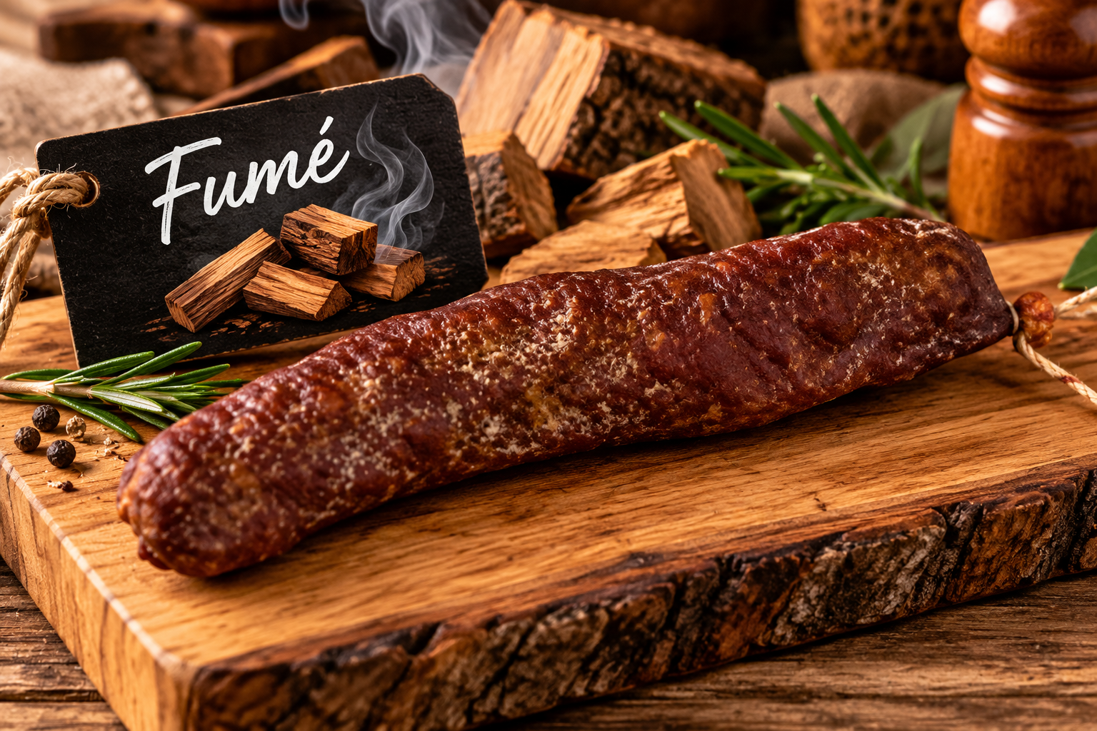 Saucisson sec goût Fumé, environ 180g - Sans colorant, embossage naturel