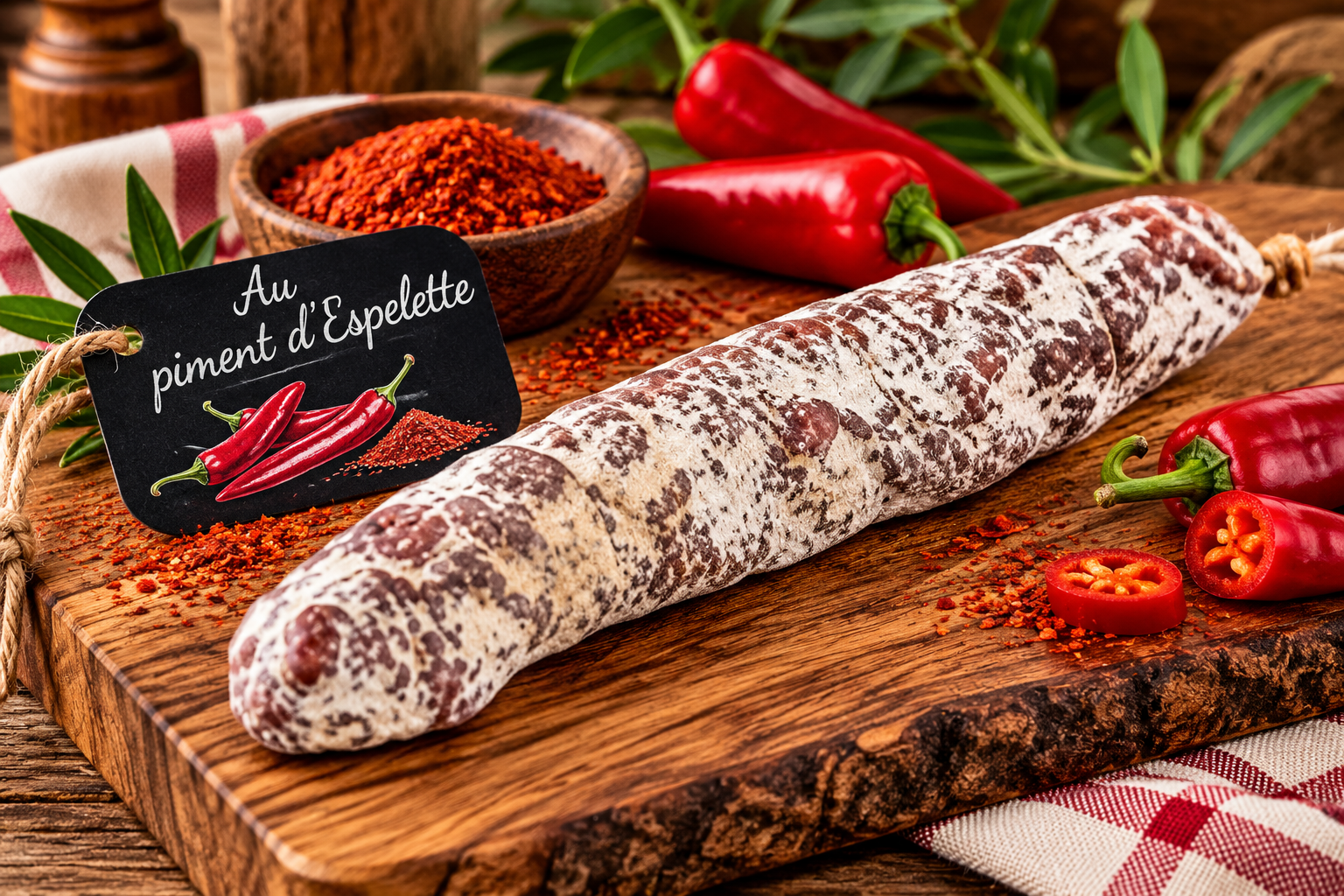 Saucisson sec au Piment d'Espelette, environ 180g - Sans colorant, embossage naturel