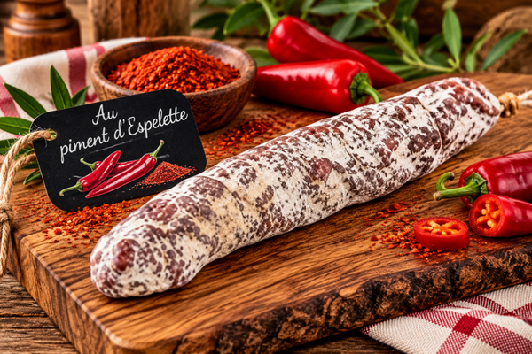 Saucisson sec au Piment d'Espelette, environ 180g - Sans colorant, embossage naturel