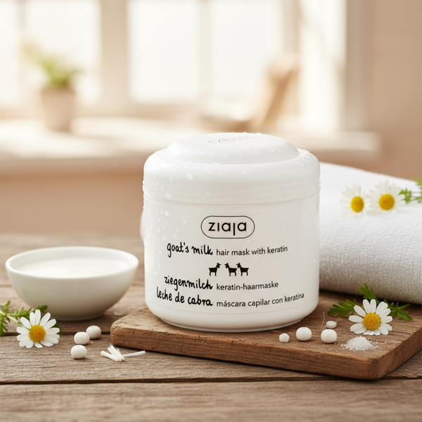 Masque revitalisant cheveux à la kératine et au lait de chèvre.