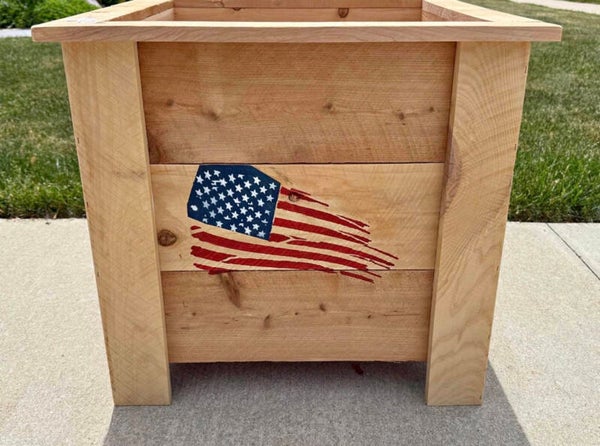 Distressed American Flag Cedar Planter Box