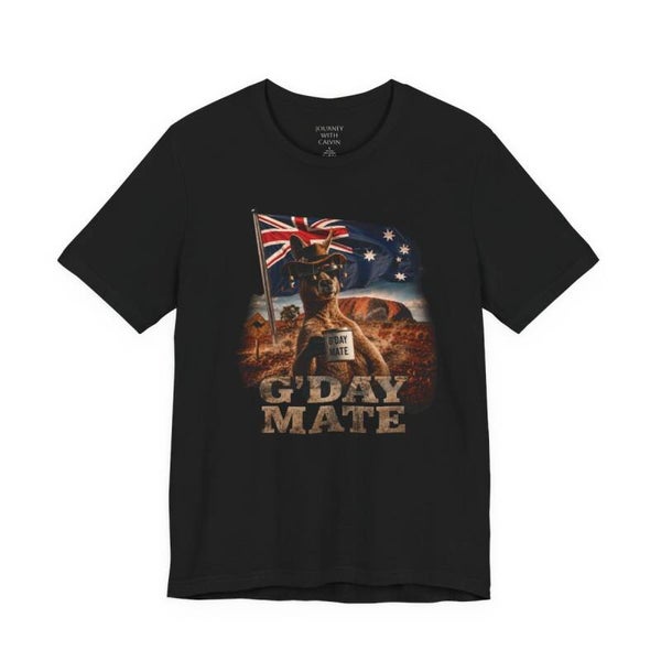 G'Day Mate Adults Unisex T-Shirt — Aussie Flag Kangaroo Graphic Tee
