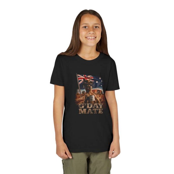 G'Day Mate Youth Unisex T-Shirt Aussie Flag & Kangaroo Graphic Tee Cotton Classic