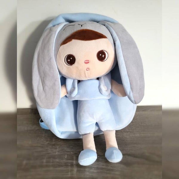 Metoo Konijn blauw rugzak + knuffel