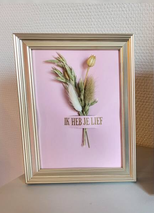 Kader droogbloemen - Ik heb je lief