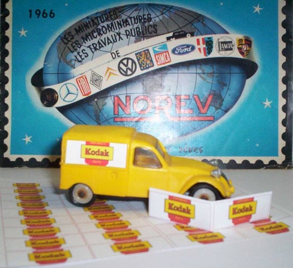 Norev paire Pub Kodak adhésive pour Citroen 2cv Fourgonnette Norev