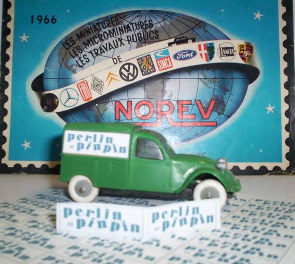 Norev paire Pub Perlin et Pinpin adhésive pour Citroen 2cv Fourgonnette Norev