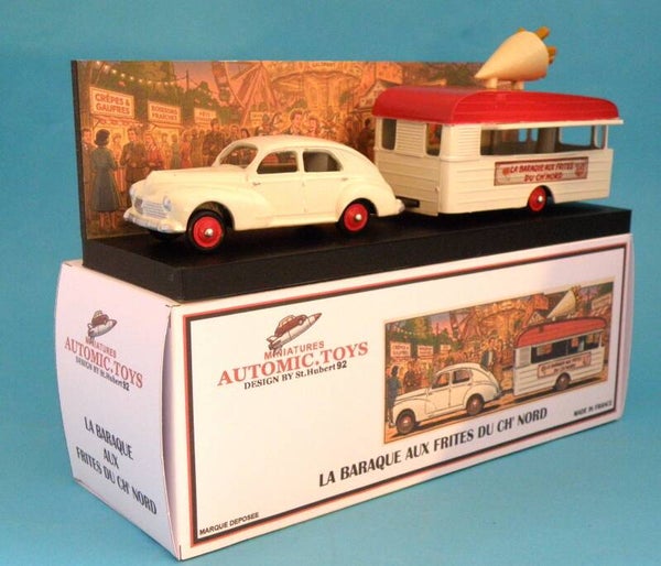 Coffret AutomicToys  Peugeot 203 avec sa caravane Digue cabane a frites