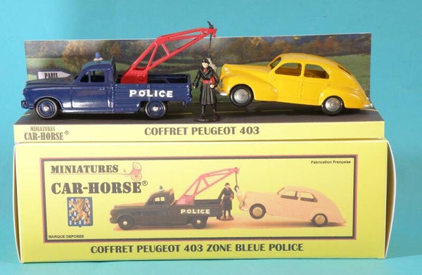 Monsieur Gicquel Coffret Peugeot 403 police Zone bleue avec Peugeot 203 berline jaune