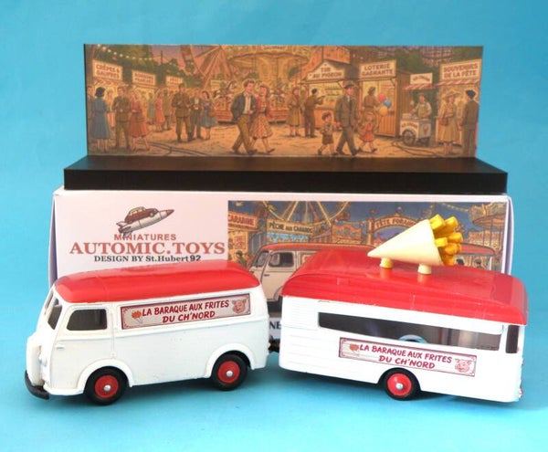 Coffret AutomicToys  Peugeot D3a avec sa caravane Digue cabane a frites
