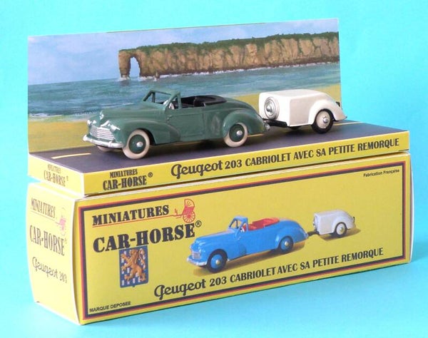 Monsieur Gicquel Coffret Peugeot 203 cabriolet vert avec sa remorque