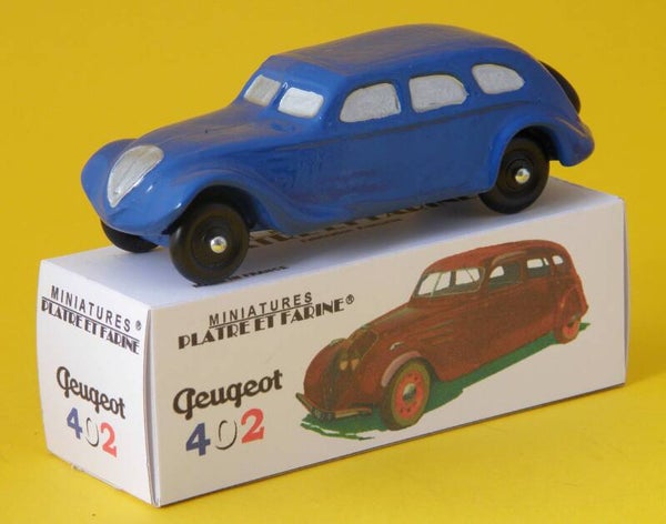 Plâtre & Farine Peugeot 402 Berline bleue foncé surmoulage JRD fin de stock