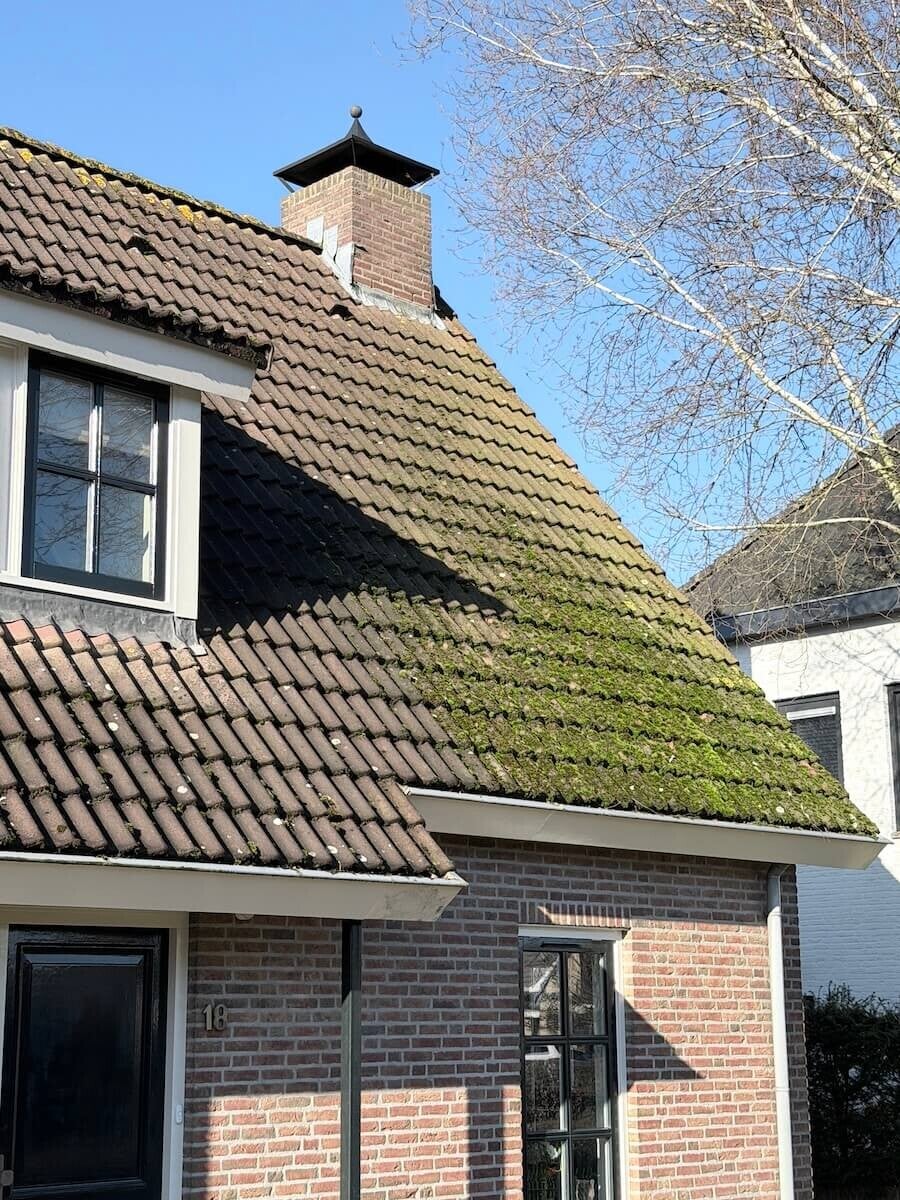 Vuile dakpannen voor reiniging