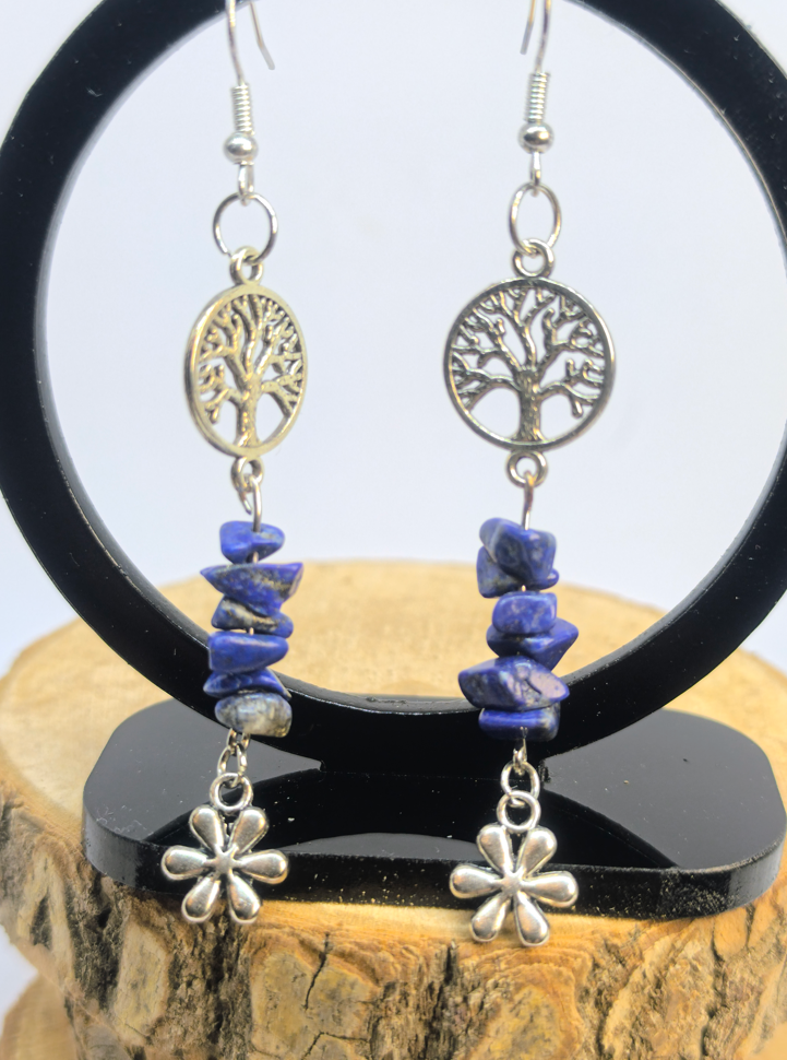 Boucles d'oreilles Lapis-Lazuli & Arbre de Vie