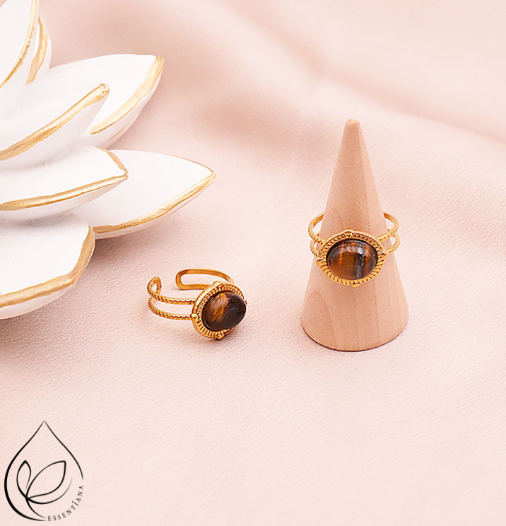 Bague ESSANTIANA Sahira dorée Œil de tigre