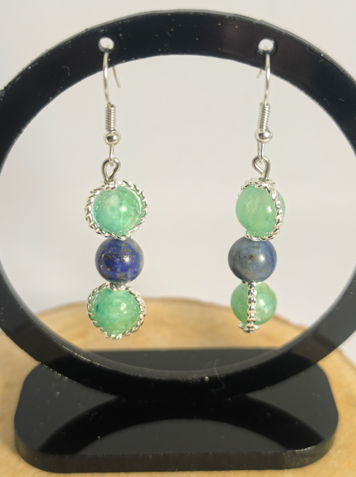 Boucles d'oreilles Chrysoprase & Lapis-lazuli