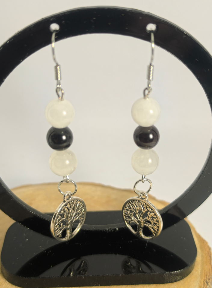 Boucles d'oreilles Grenat et Cristal de Roche