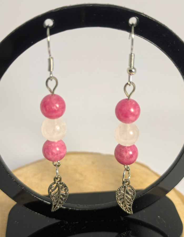 Boucles d'oreilles Agate Rose & Cristal de Roche