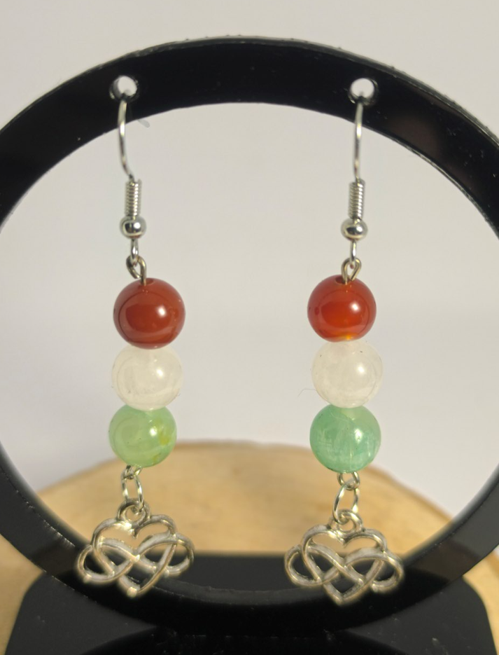Boucles d'oreilles Cornaline, Cristal de Roche & Aventurine