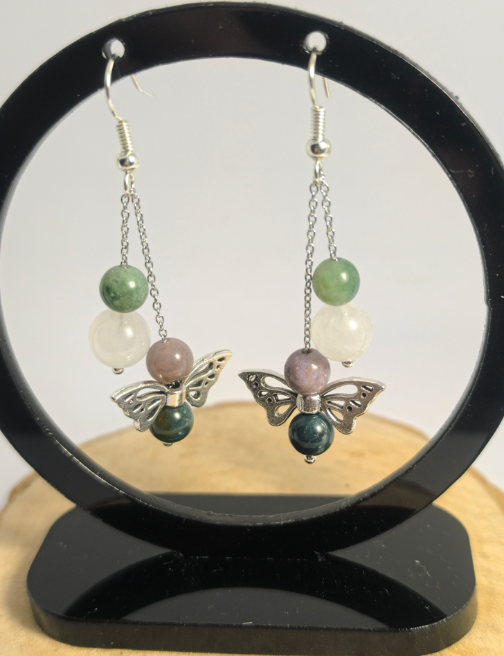 Boucles d'oreilles Agate Indienne & Cristal de Roche