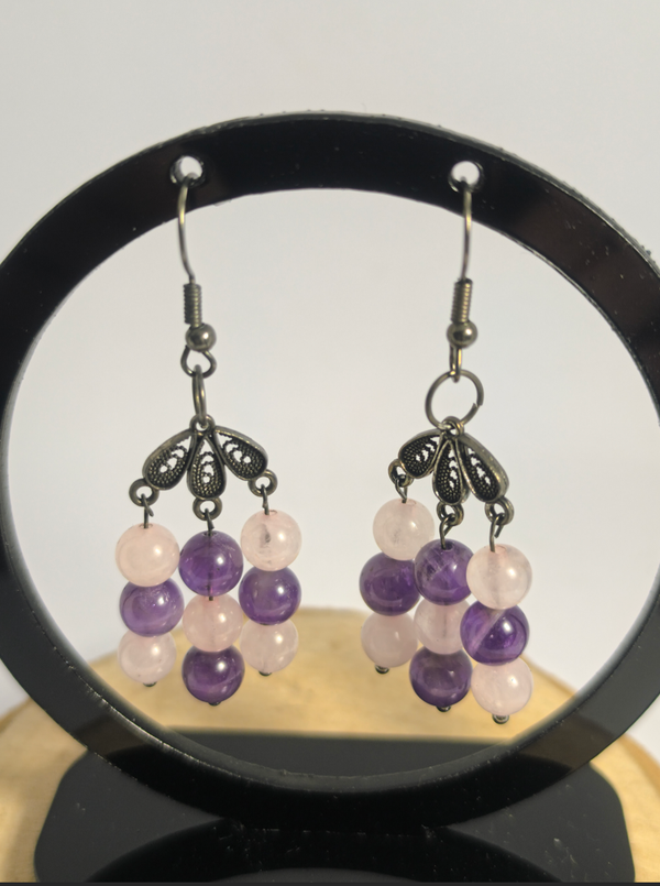 Boucles d'oreilles Améthyste & Quartz Rose