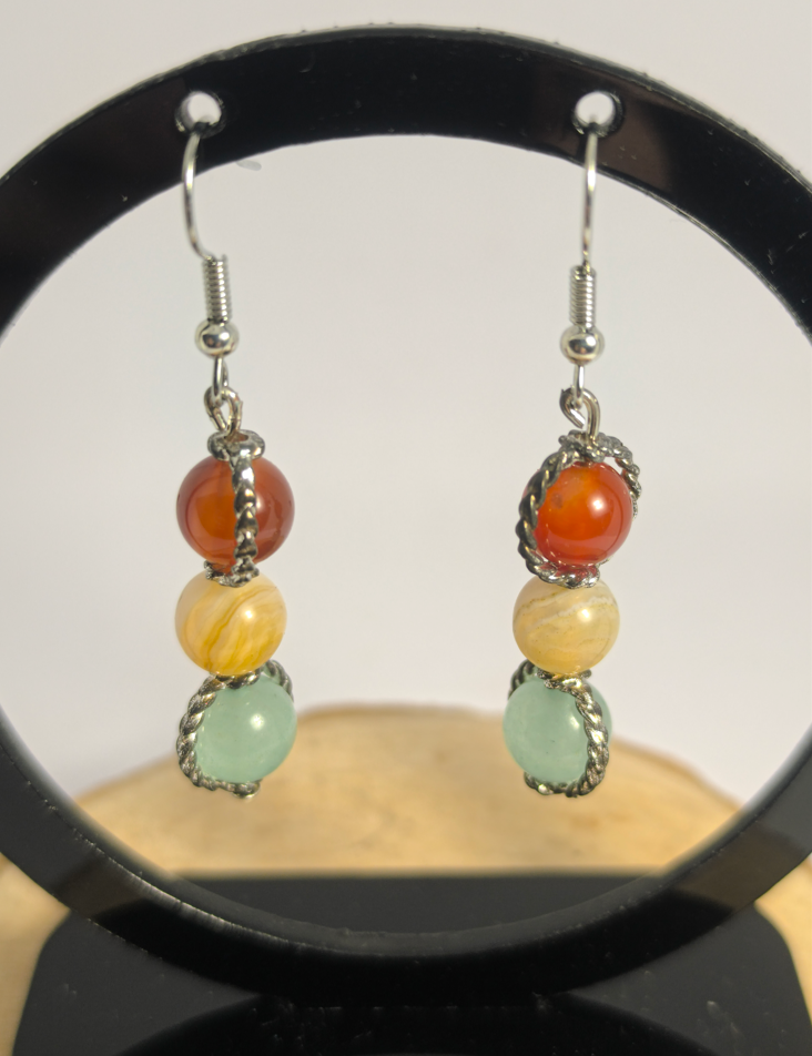 Boucles d'oreilles Cornaline, Aventurine & Sardonyx