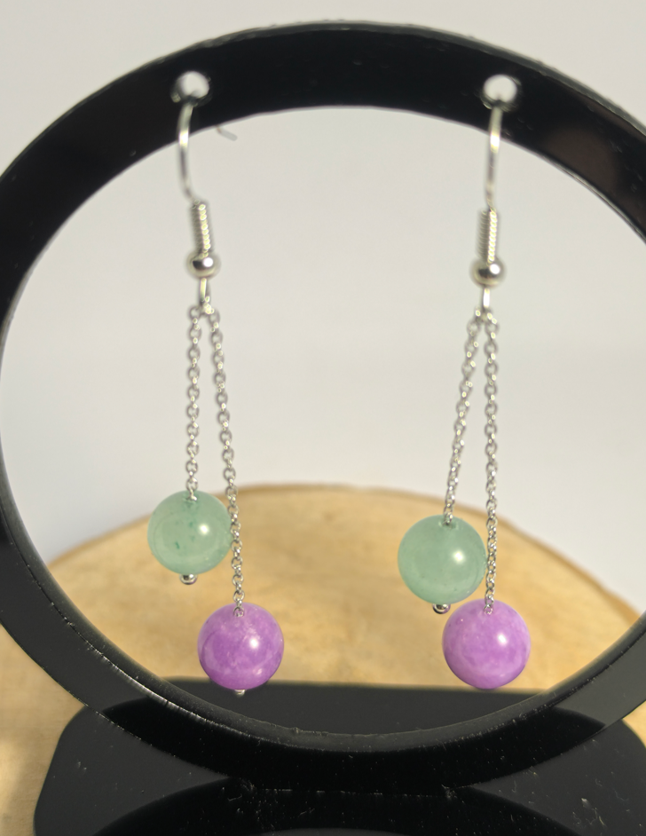 Boucles d'oreilles Aventurine & Lépidolite