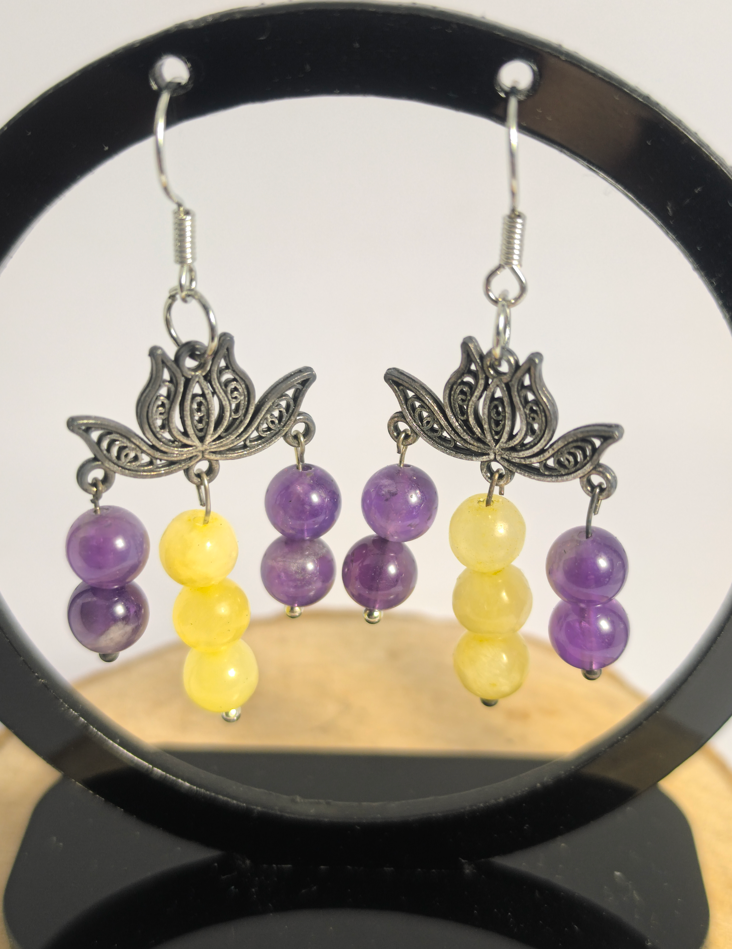 Boucles d'oreilles Jade Jaune & Améthyste