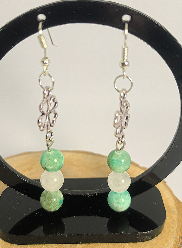Boucles d'oreilles Chrysoprase & Cristal de Roche