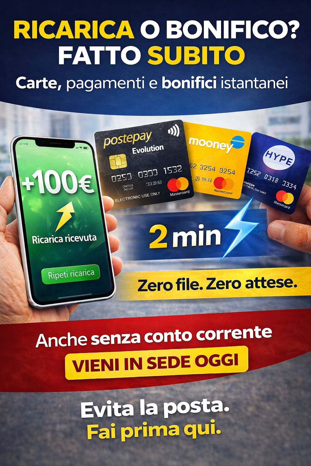 Ricarica Postepay e bonifici istantanei a Belvedere Marittimo senza fila, servizio veloce, carte Hype, Mooney, Widiba, Superflash - Studio AutoRed