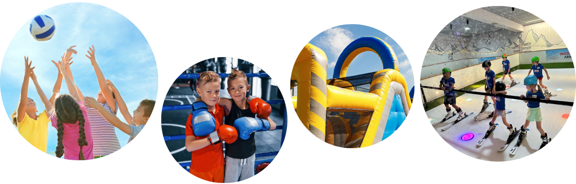 Foto's van de sportieve activiteiten die worden aangeboden door Olympus Sport Arnhem in Gelderland tijdens het sportkamp. De activiteiten vinden plaats bij De Grote Koppel in Arnhem. Indoor skieen, kickboksen, bmx fietsen en een lekkere gezonde lunch.