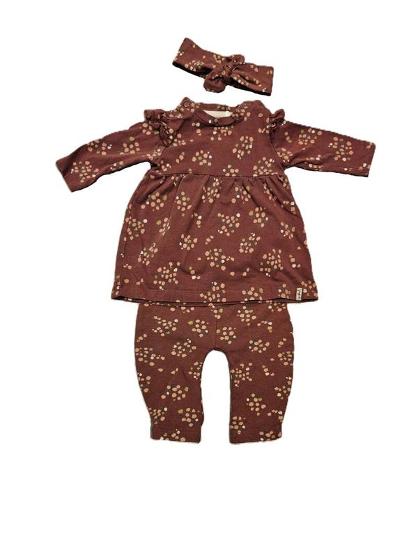 Prénatal Taupe setje met jurk, legging & haarband