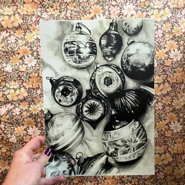 Print vintage kerstballen A4