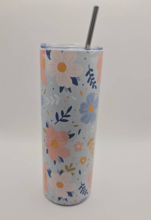 Thermo Trinkbecher Blumen Hellblau