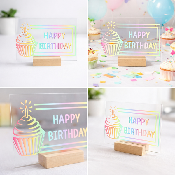 Tischaufsteller Happy Birthday Cupcake Rainbow