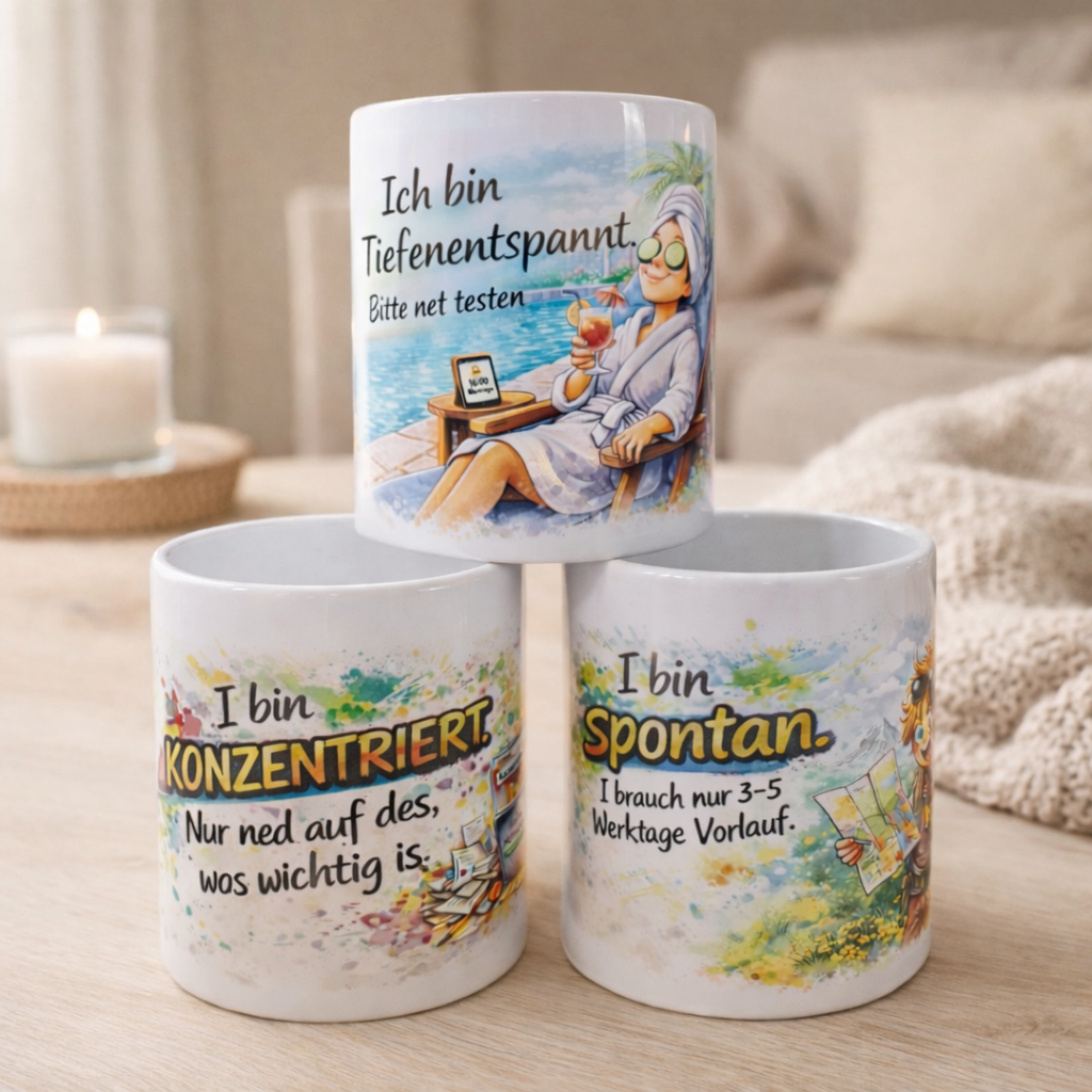 Humorvolle Dialekt-Tassen mit Augenzwinkern