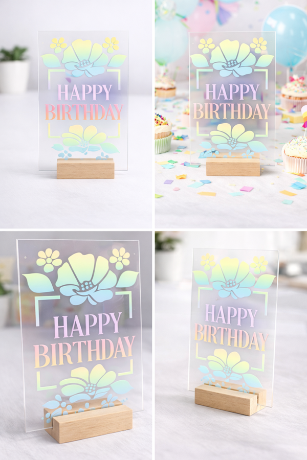 Tischaufsteller Happy Birthday Flower Rainbow