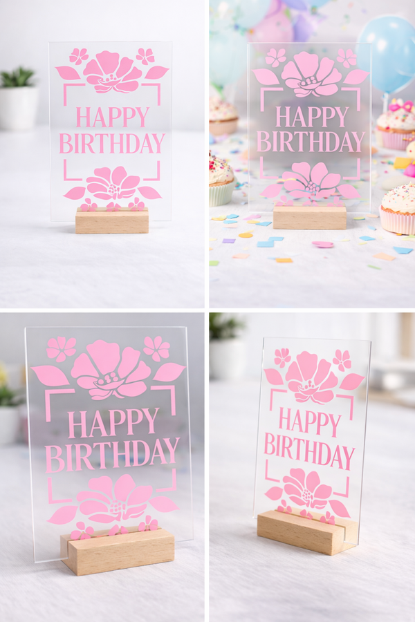 Tischaufsteller Happy Birthday Flower