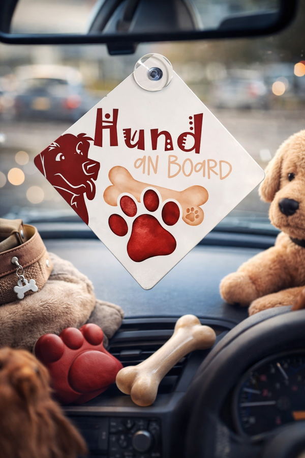 Metallschild mit Saugnapf "Hund an Board"