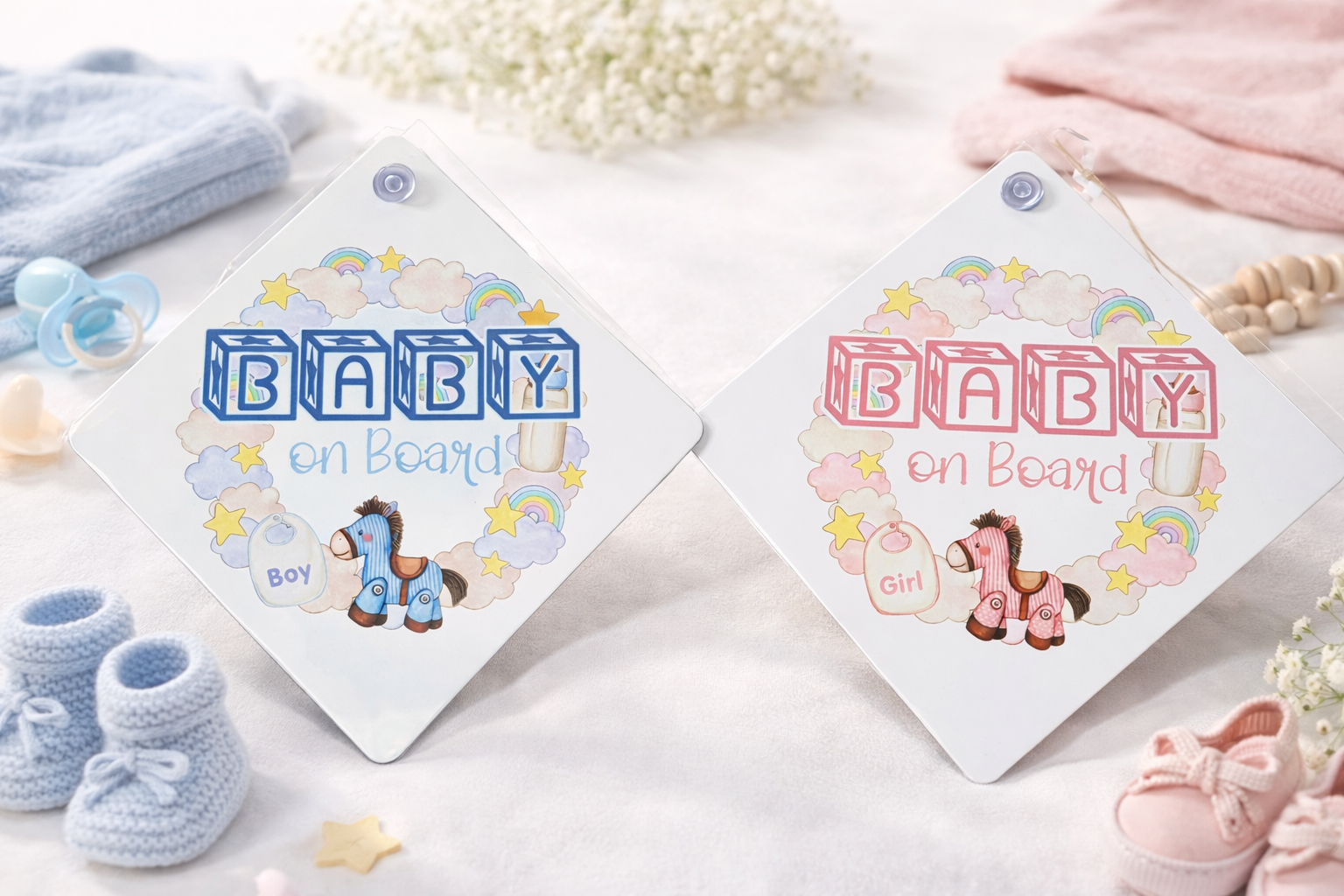 Metallschild mit Saugnapf "Baby on Board"