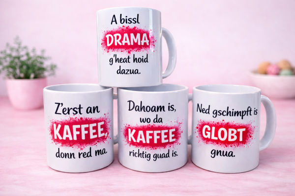 Humorvolle Dialekt-Tassen für echte Kaffee-Liebhaber