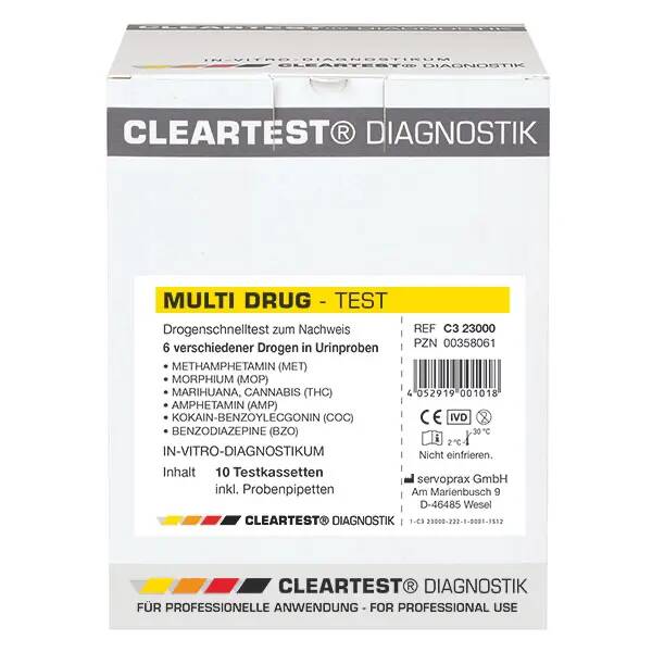 Cleartest Multi Drug Drug Test 6-compartment cassettes - Urine - EN