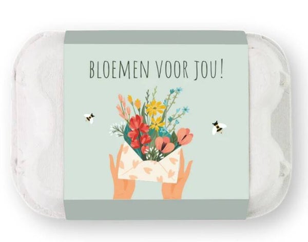 Eierdoosje met 6 zaadbommetjes BLOEMEN VOOR JOU