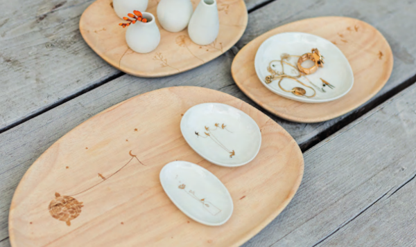 Houten sierschotel klein -  verschillende tekeningen