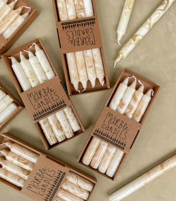 Set van 4 kaarsen met marmereffect - enkel goud