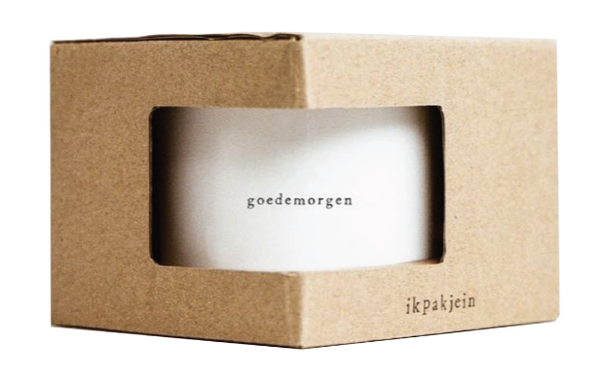 Mok met tekst "GOEDEMORGEN"
