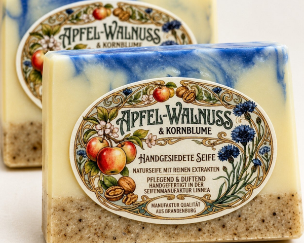Apfel-Walnuss-Seife mit Kornblumenextrakt