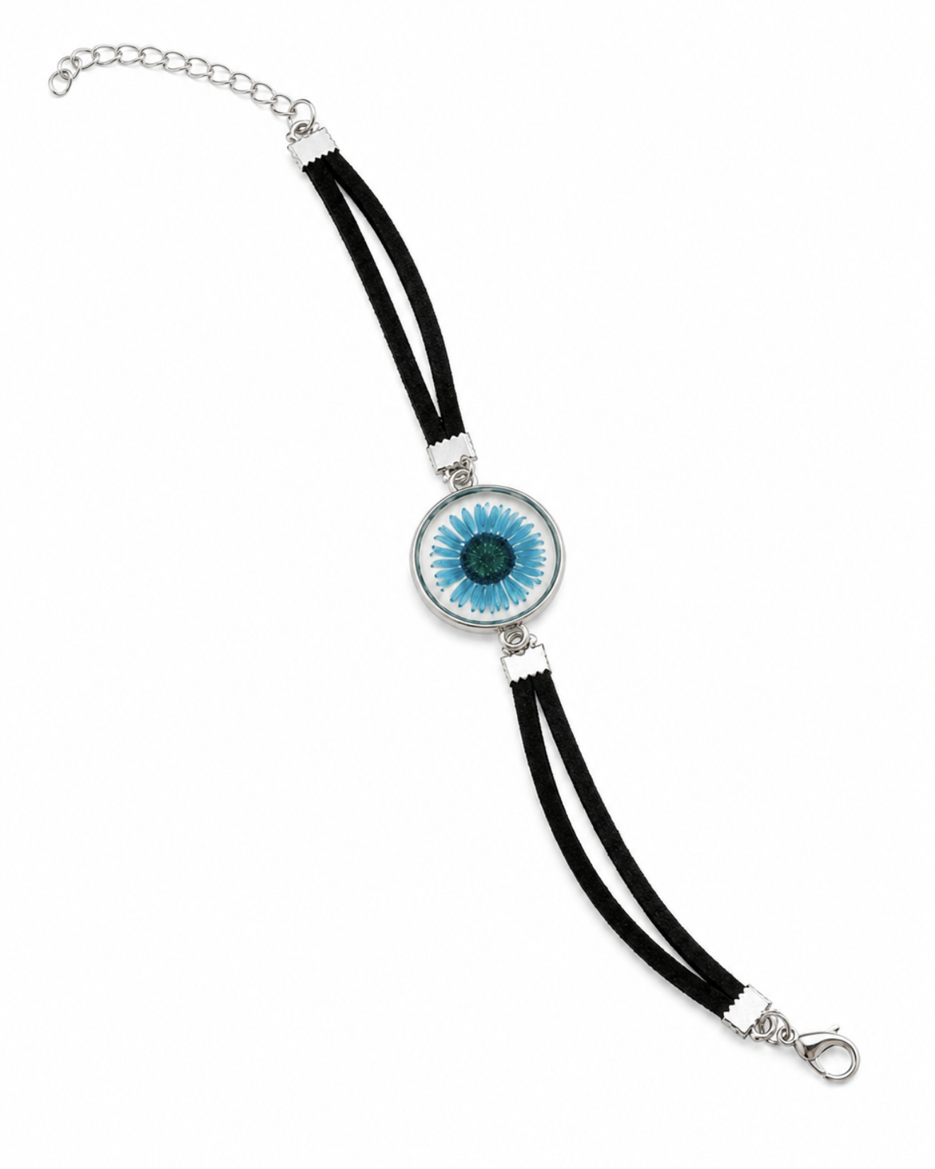 Bracciale artigianale con margherita blu